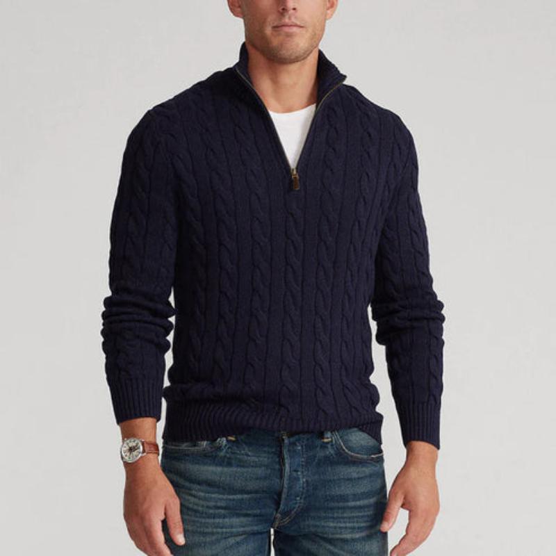 Yves Men's Cable Knit Sweater - fabric and finish detail