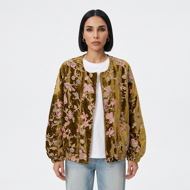 Evelyn Women's Winter Jacket | Gold Velvet, Vintage Style