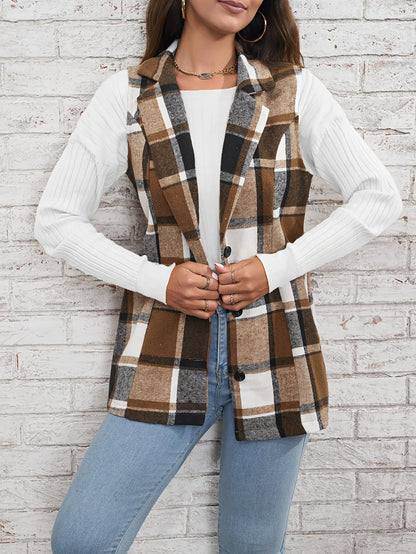 Winona Women's Plaid Vest - fabric and finish detail