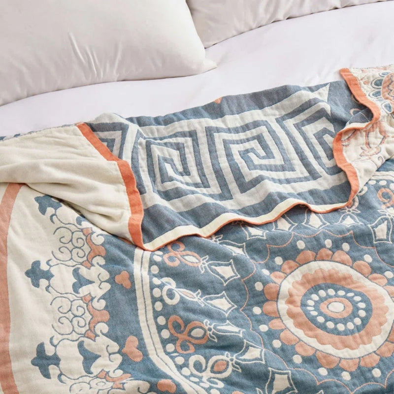 Santorini Mandala Cotton Blanket
