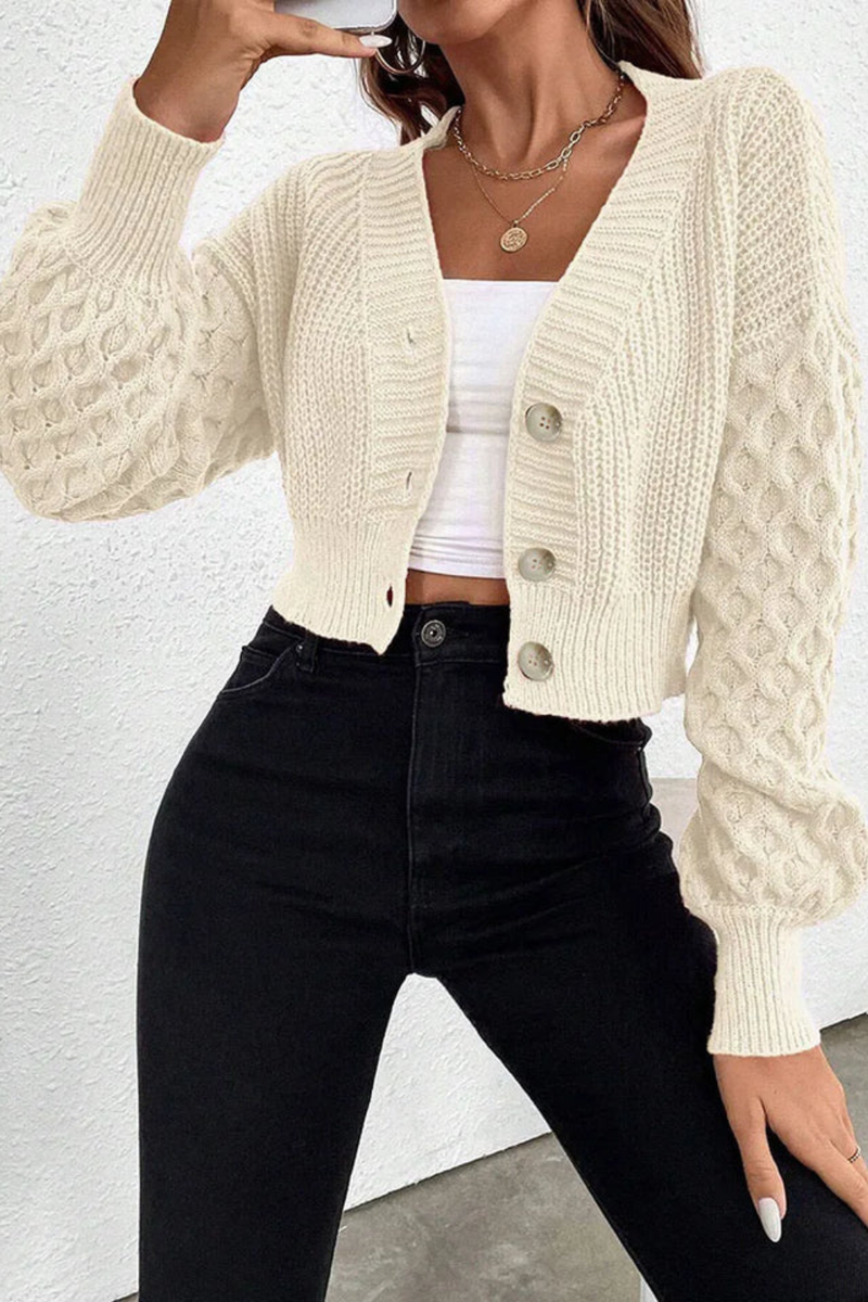 Violette Women's Cable Knit Cardigan - flat lay