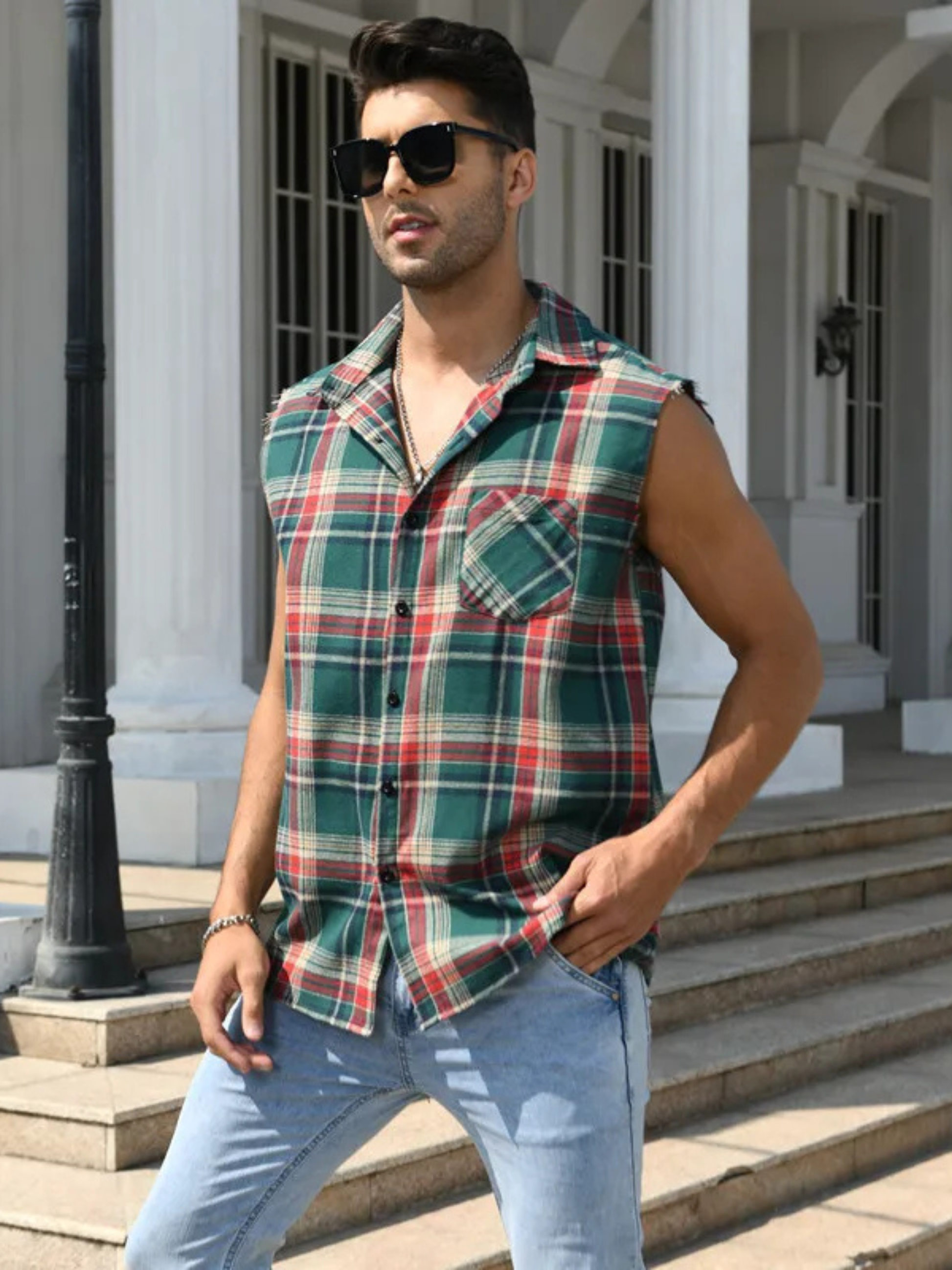Harlow Women's Plaid Vest - close-up detail