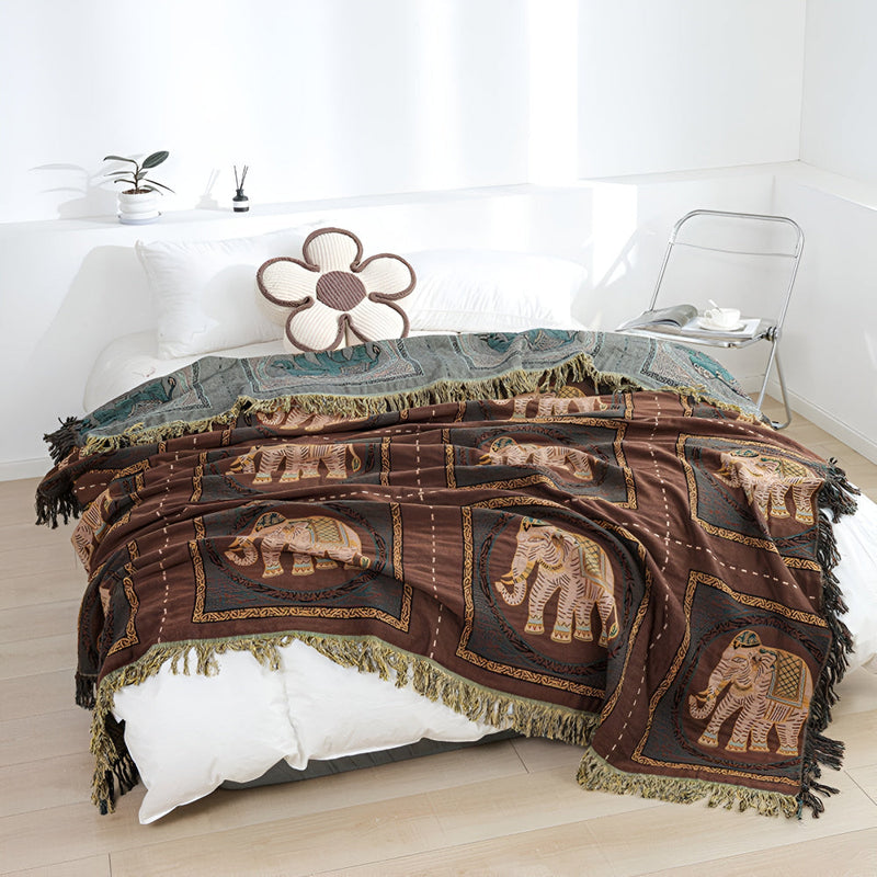 Bay Bohemian Elephant Print Tassel Blanket | Tassel Trim, Boho Style