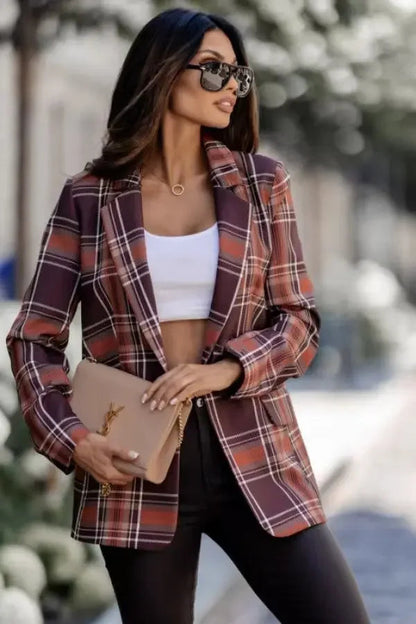 Dahlia Women's Plaid Blazer - back view