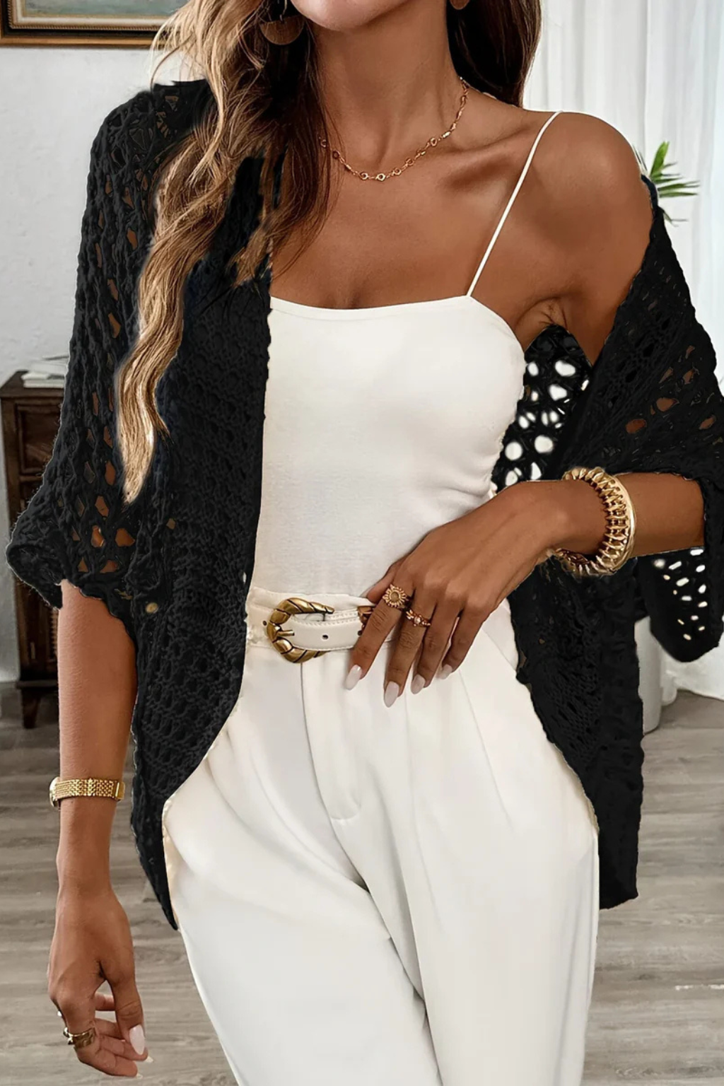 Maya Women's Crochet Cardigan - back view
