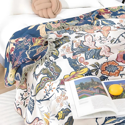 Rustic Artistic Flora Cotton Blanket