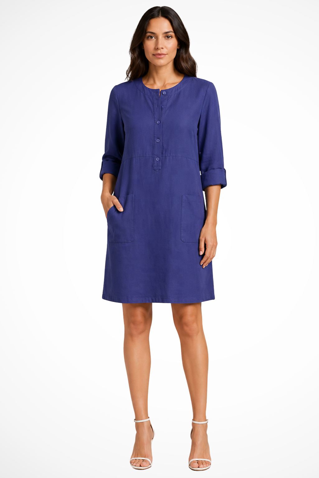 Kira Women's Linen Shirt Dress - styled view