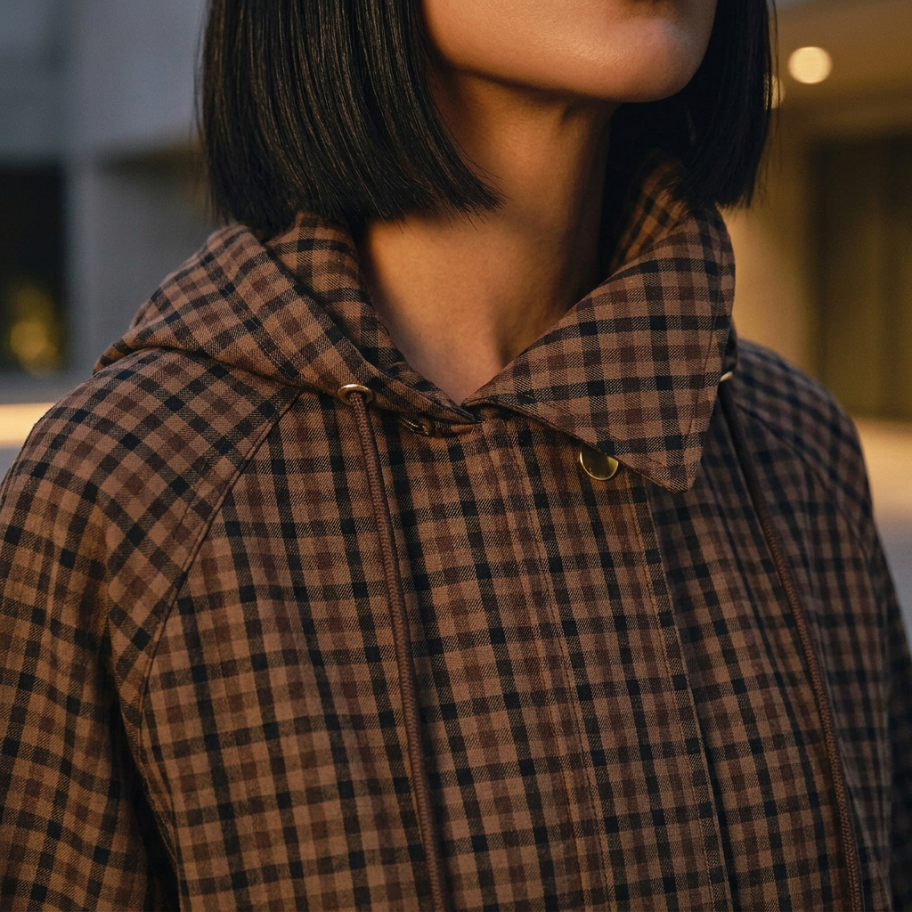 Tina Women's Checkered Trench Coat | Polyester, Double-Breasted, Turtleneck