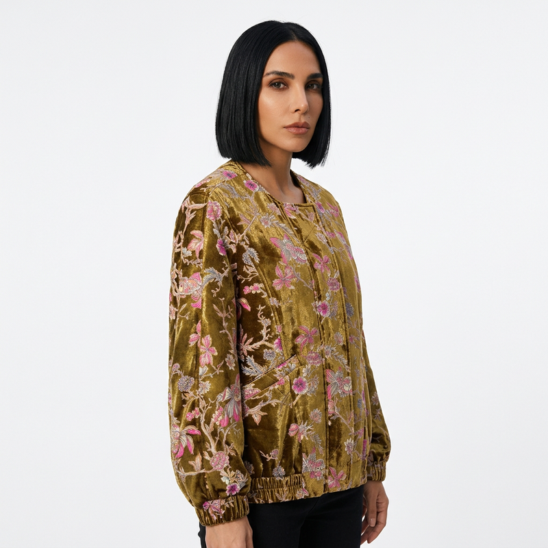 Evelyn Women's Winter Jacket | Gold Velvet, Vintage Style