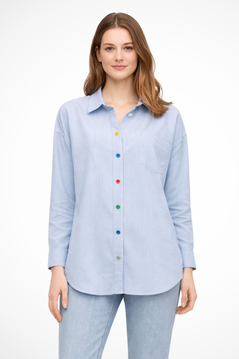 Ivy Women's Oversized Shirt | Striped, Denim, Long Sleeve