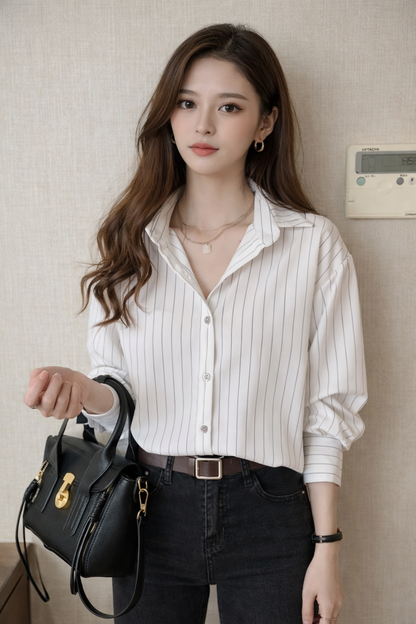 Lumi Women's Striped Shirt - flat lay