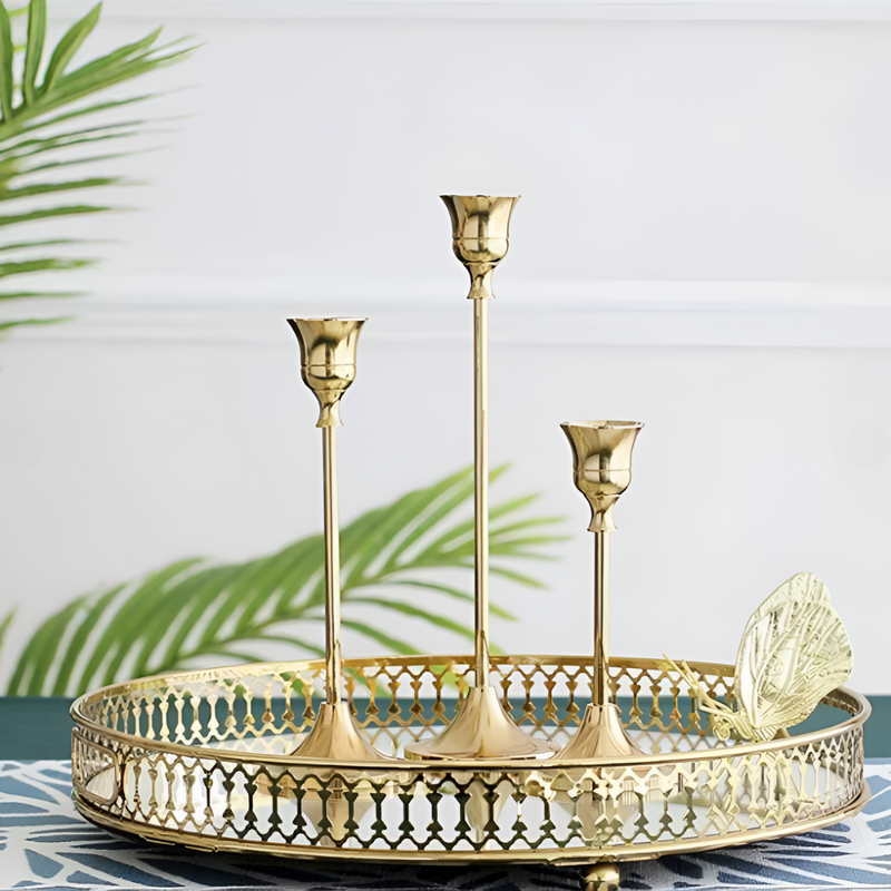 Vintage Gold Taper Candle Holders | Set of 3