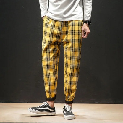 Ines Women's Plaid Trousers - fabric and finish detail