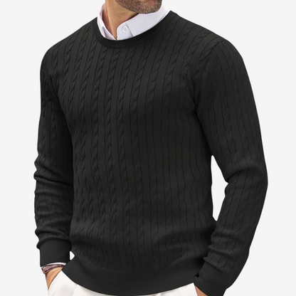 Marlow Men's Cable Knit Sweater - fabric and finish detail