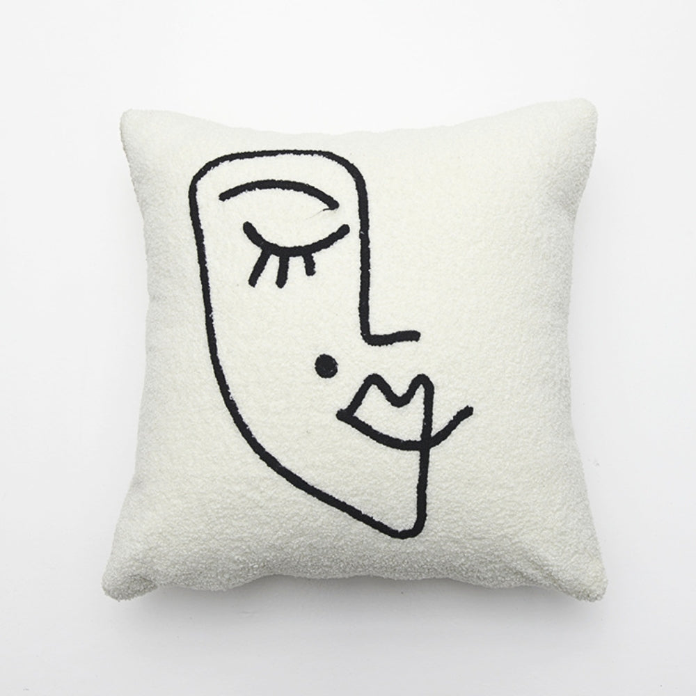 Abstract Face Bouclé Cushion Cover | Artful Design, Hidden Zip