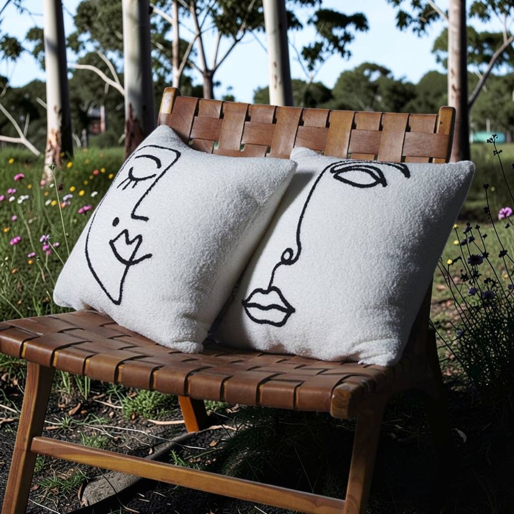 Abstract Face Bouclé Cushion Cover | Artful Design, Hidden Zip