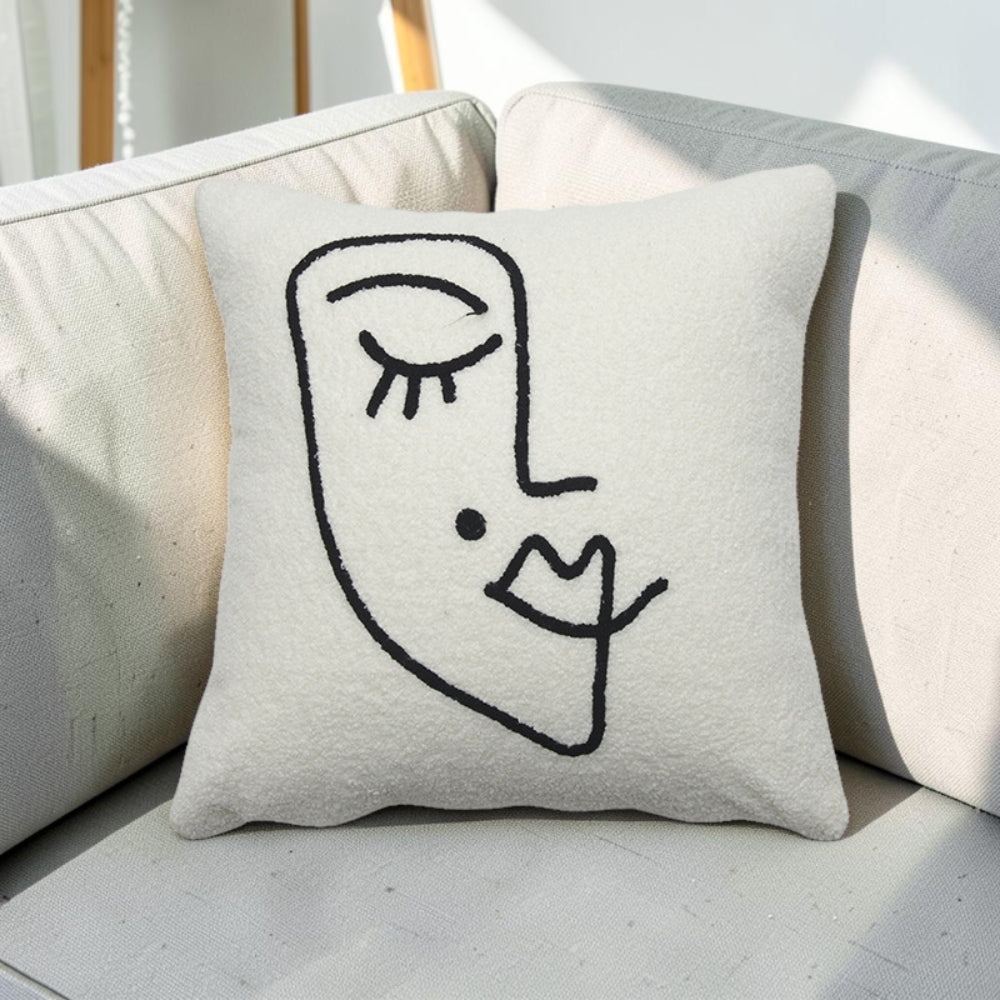 Abstract Face Bouclé Cushion Cover | Artful Design, Hidden Zip