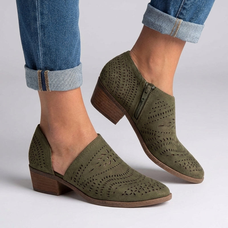 Anouk Women's Block Heel Boots - fabric and finish detail