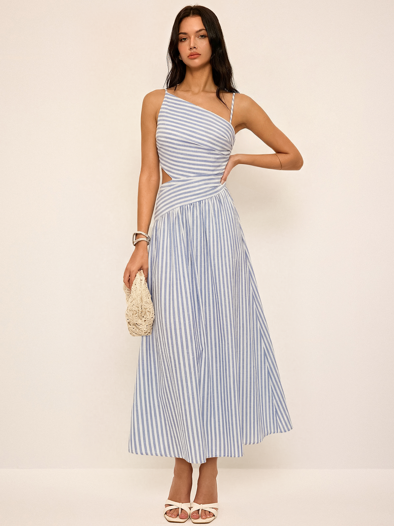 Nora Women's Asymmetric Maxi Dress | Sleeveless, Zipper