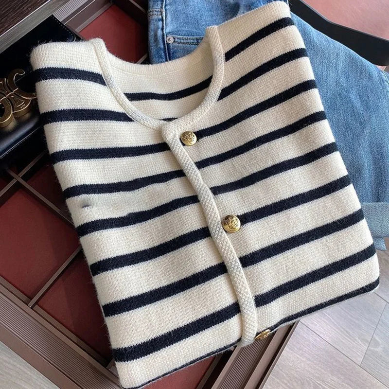 Delphine Women's Striped Cardigan - fabric and finish detail