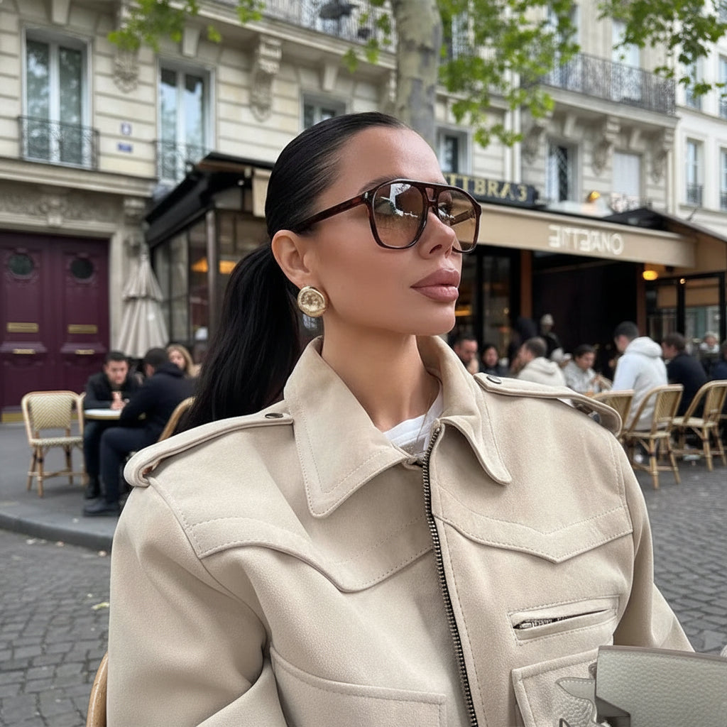 Bella Women's Cropped Jacket | Soft Beige Suede, Slim Fit with Pockets 0