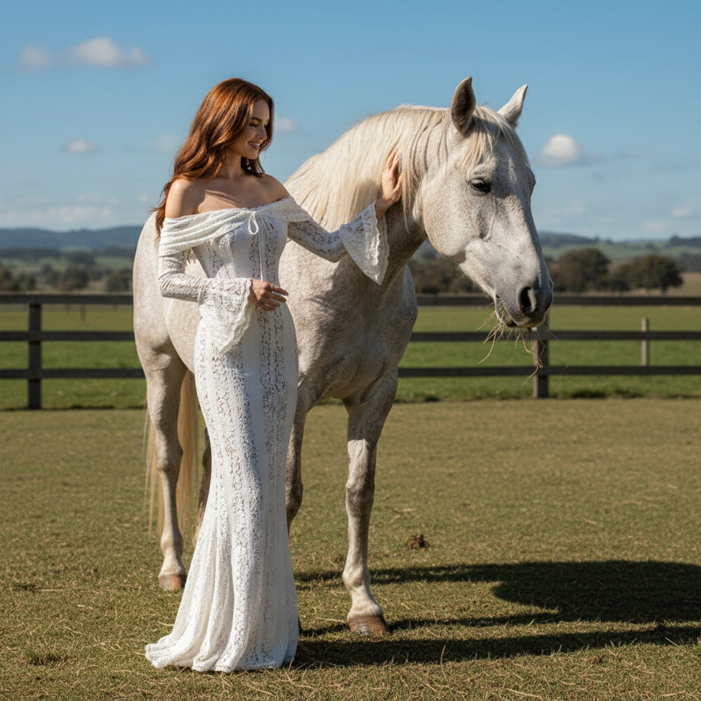 Lisette Women's Maxi Dress | Floral Lace, Off Shoulder