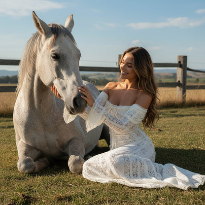 Bella Women's Maxi Dress | Floral Lace, Off Shoulder