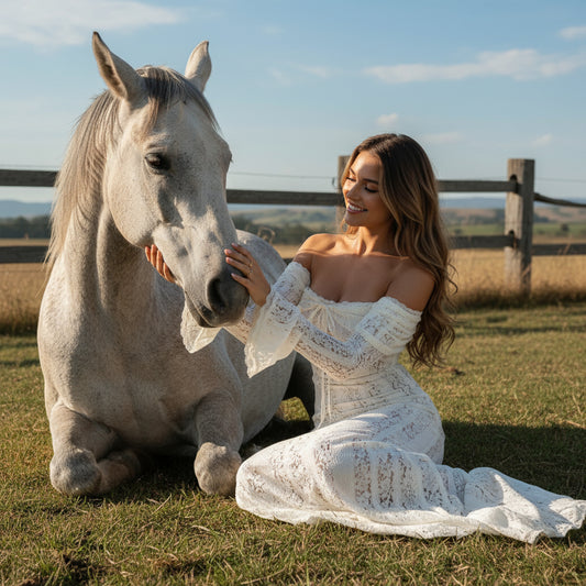 Bella Women's Maxi Dress | Floral Lace, Off Shoulder