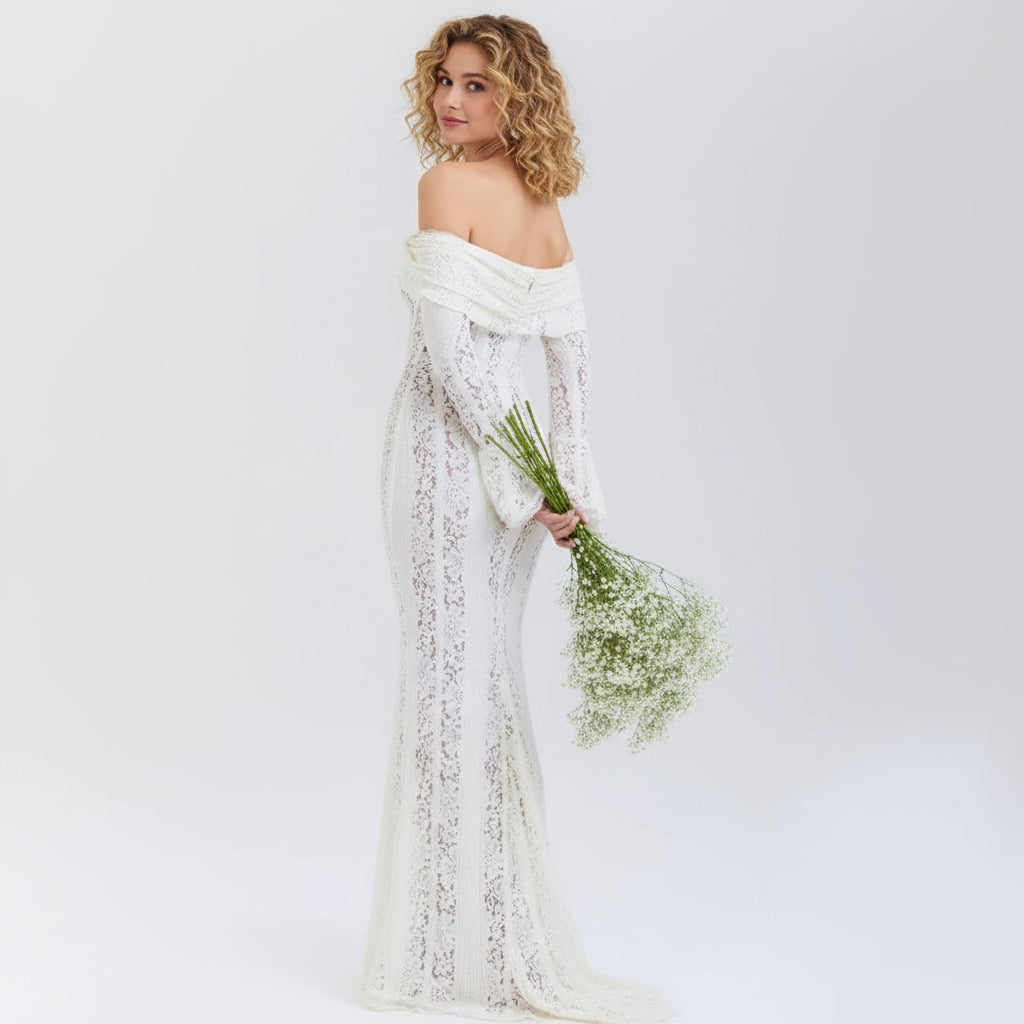 Bella Women's Maxi Dress | Floral Lace, Off Shoulder