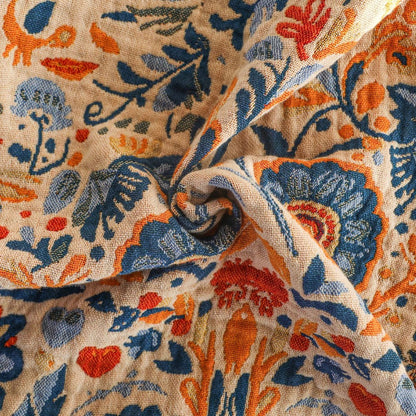 Bird Floral Design Cotton Throw Blanket