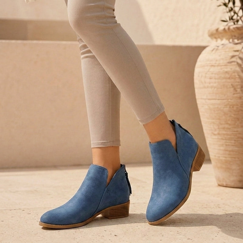 Elise Women's Suede Ankle Boots | Block Heel, Zip