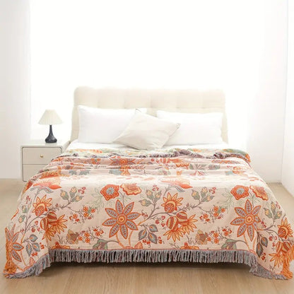 Boho Bliss | Cotton Floral Throw Blanket with Playful Fringe | Cozy Home Accent for Comfort 4