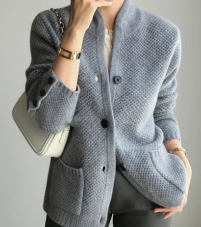 June Women's Cable Knit Cardigan - fabric and finish detail