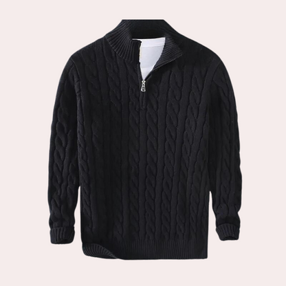 Rhys Men's Cable Knit Sweater - close-up detail