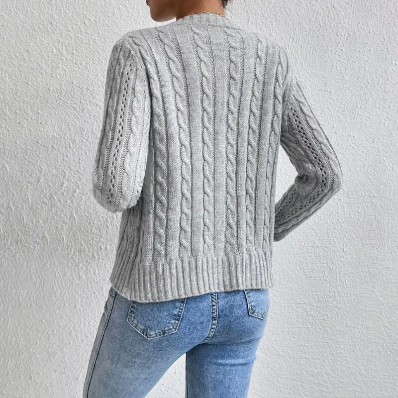 Fleur Women's Cable Knit Cardigan - fabric and finish detail