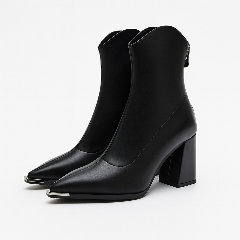 Harlow Women's Block Heel Ankle Boots | Metallic, Pointed Toe