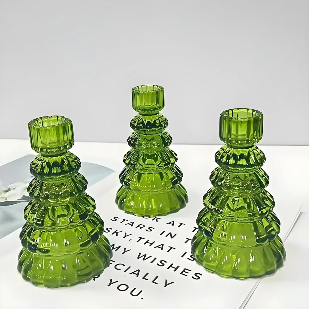 Christmas Tree Glass Candle Holder | Set of 3