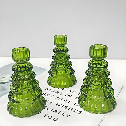 Christmas Tree Glass Candle Holder | Set of 3