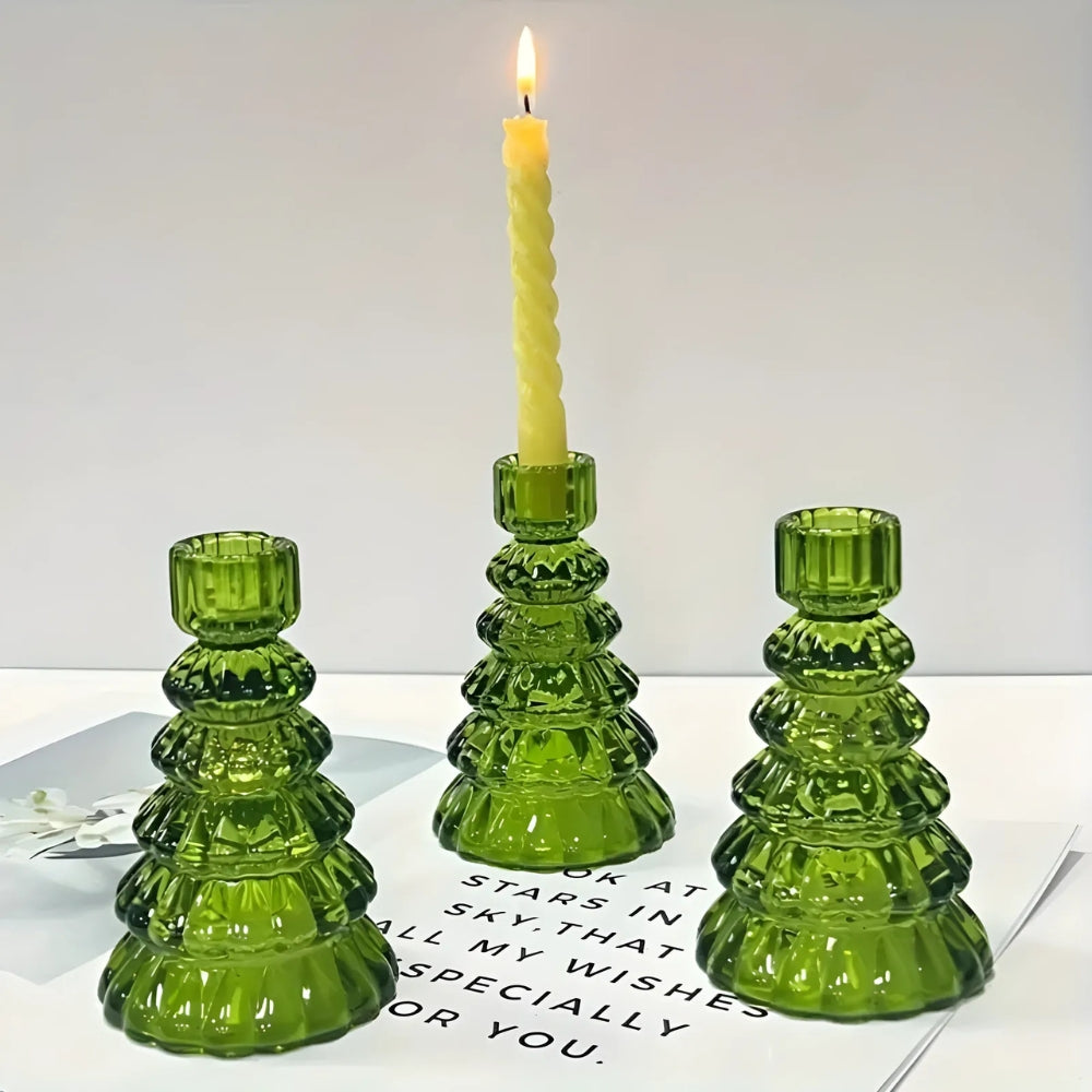 Christmas Tree Glass Candle Holder | Set of 3