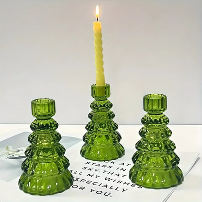 Christmas Tree Glass Candle Holder | Set of 3