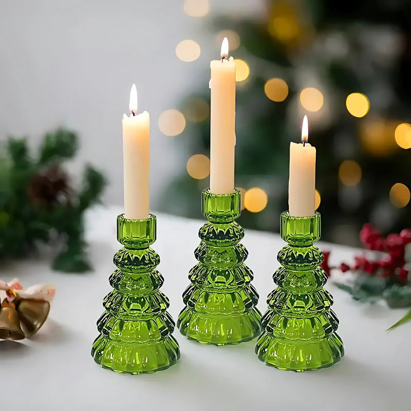 Christmas Tree Glass Candle Holder | Set of 3