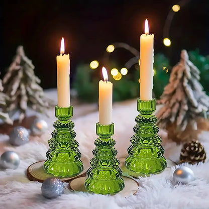 Christmas Tree Glass Candle Holder | Set of 3