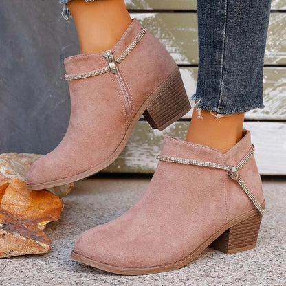 Giselle Women's Chunky Heel Ankle Boots - fabric and finish detail