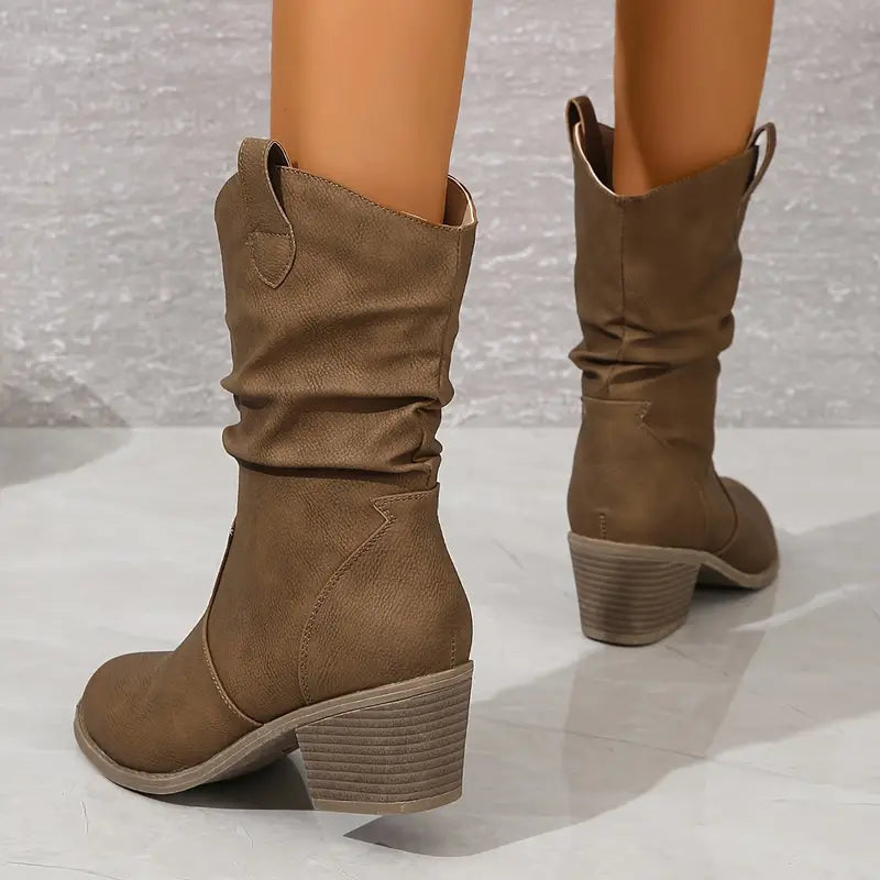 Cleo Women's Chunky Heel Boots - fabric and finish detail