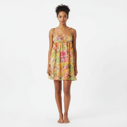 Cleo Women's Mini Dress | Floral Chiffon, Trendy Shoulder Ties