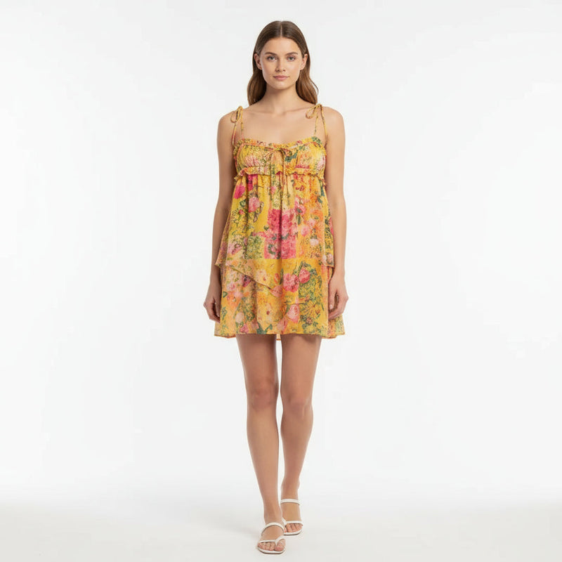 Robe Mini Femme Zelina | Chiffon Floral, Liens Tendance aux Épaules