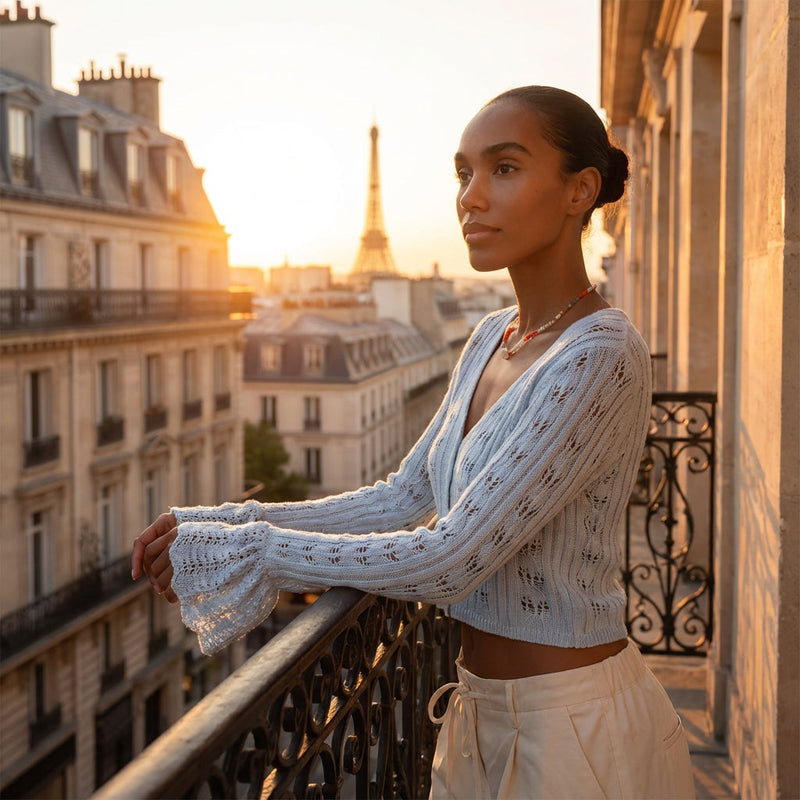 Cardigan pour Femme Solena | Maille Crochet Légère, Col V Élégant