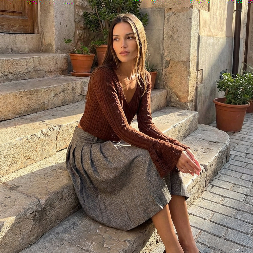 Cardigan pour Femme Solena | Maille Crochet Légère, Col V Élégant