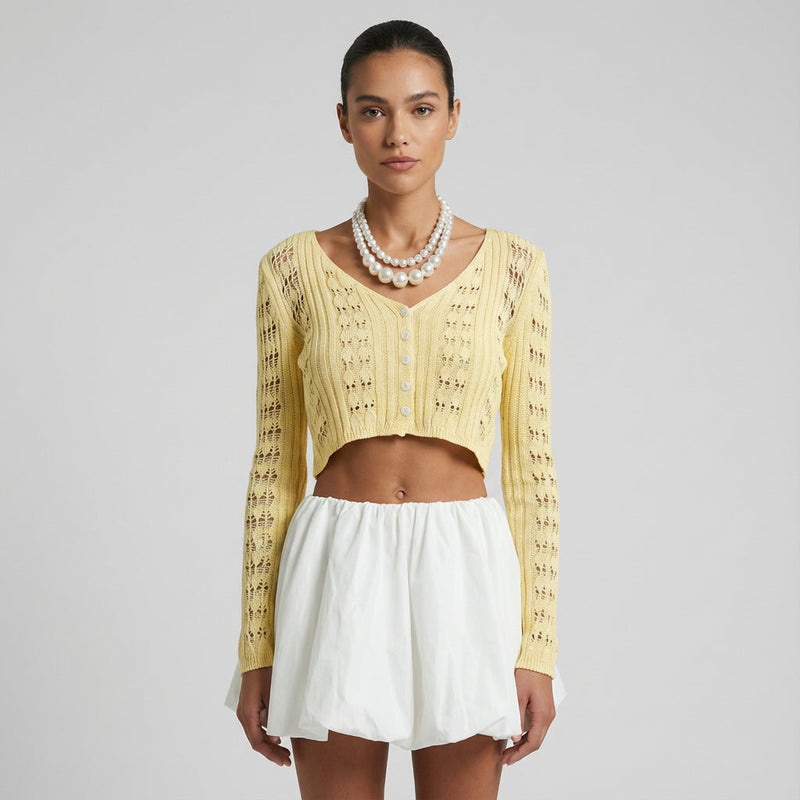 Cardigan pour Femme Solena | Maille Crochet Légère, Col V Élégant