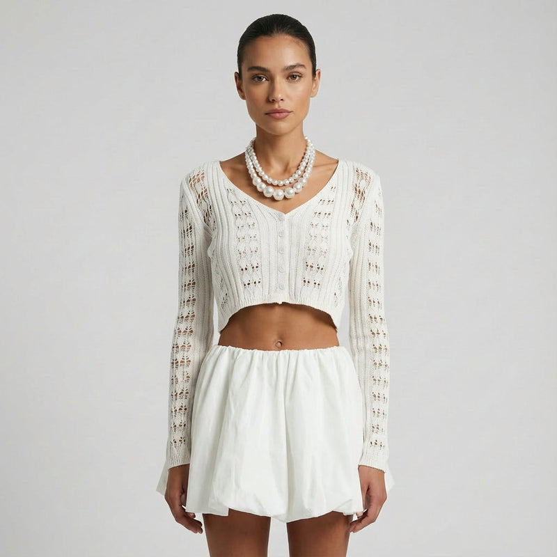 Cardigan pour Femme Solena | Maille Crochet Légère, Col V Élégant